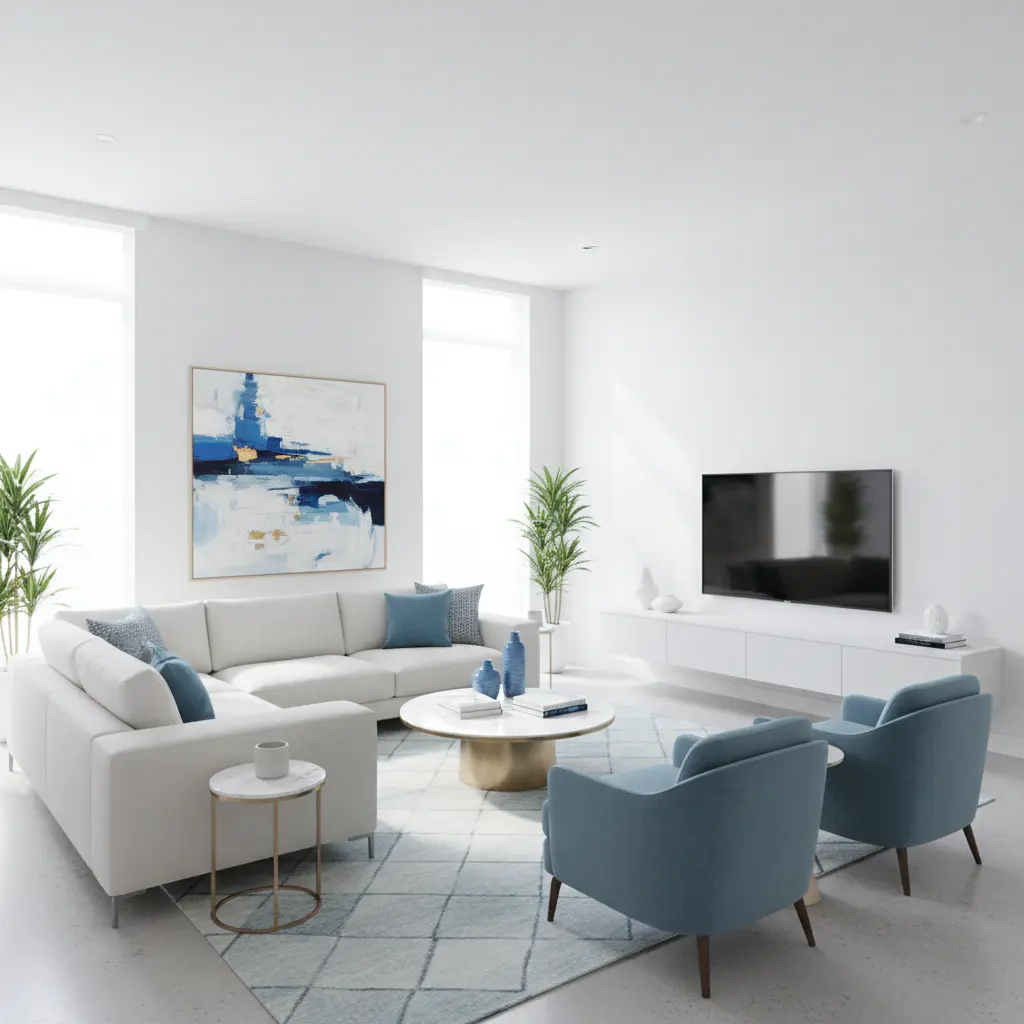 Bright modern living room, perfectly clean